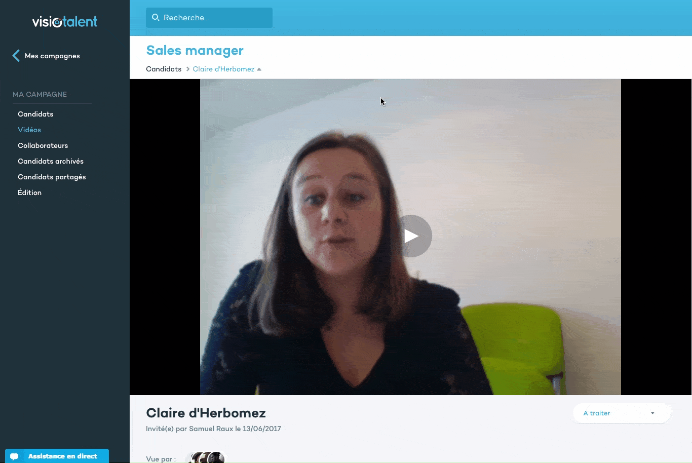 Le suivi de consultation des vidéos sur la plateforme Visiotalent Le suivi de consultation des vidéos sur la plateforme Visiotalent